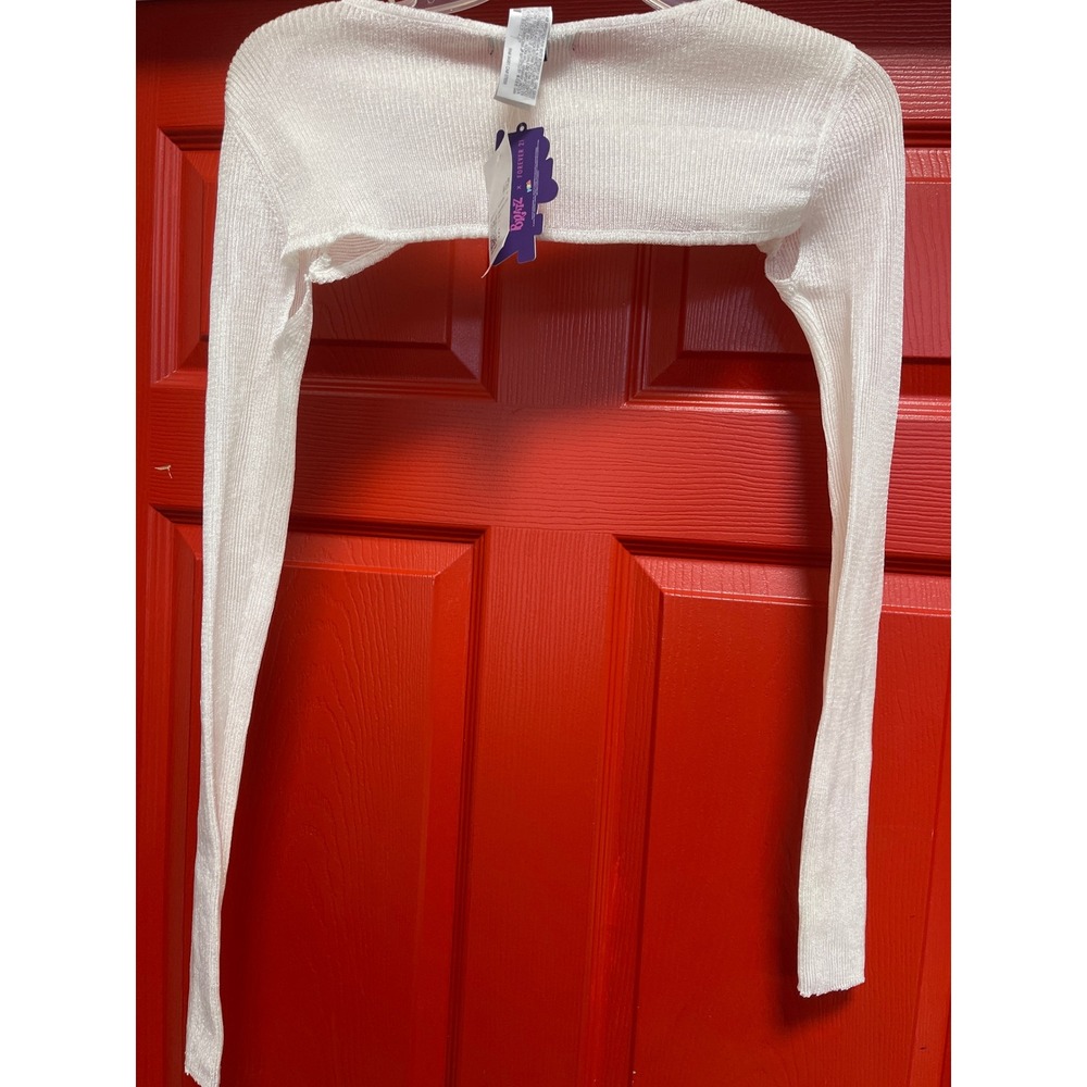 Forever 21 x Bratz White Metallic Knit Shrug Bolero Long Sleeve Cropped Top S